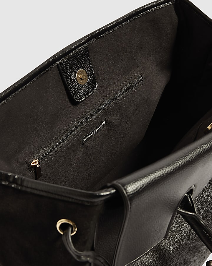 Black Faux Leather RIR Front Flap Tote Bag