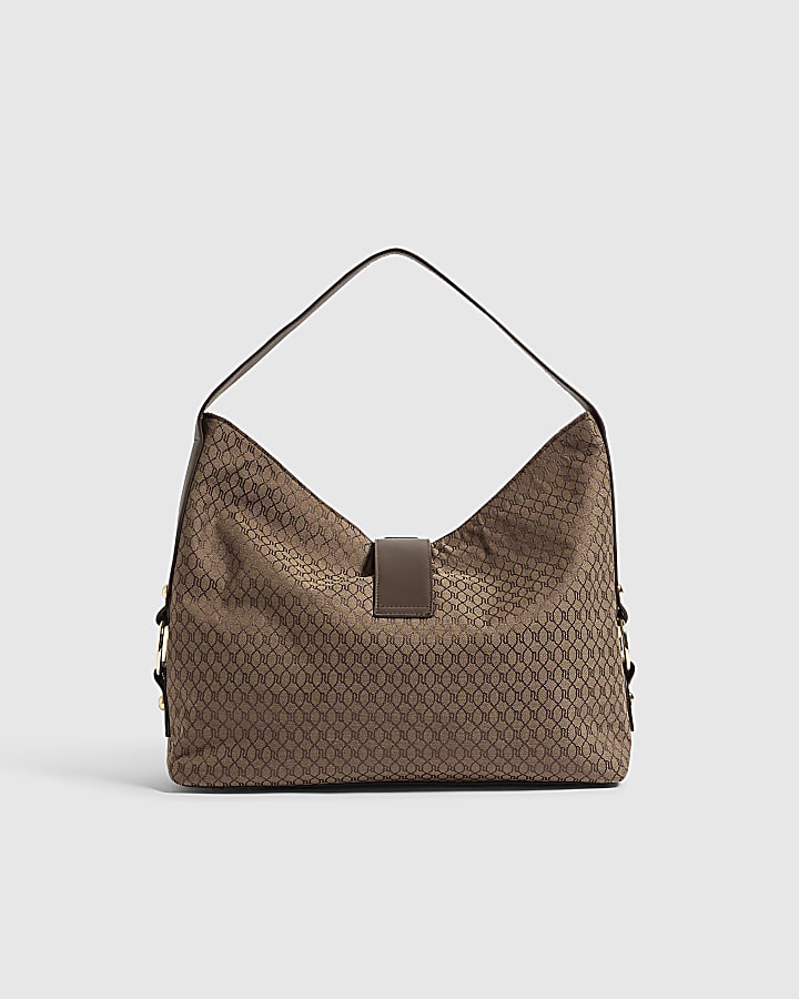 Brown Monogram Flap Buckle Slouch Bag