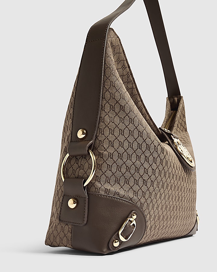 Brown Monogram Flap Buckle Slouch Bag