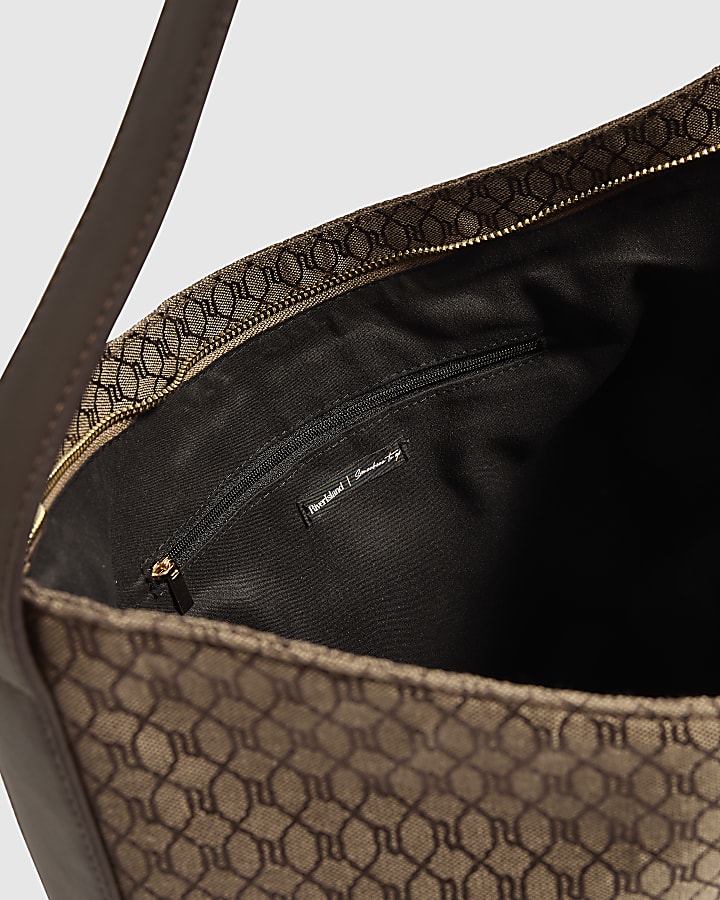 Brown Monogram Flap Buckle Slouch Bag