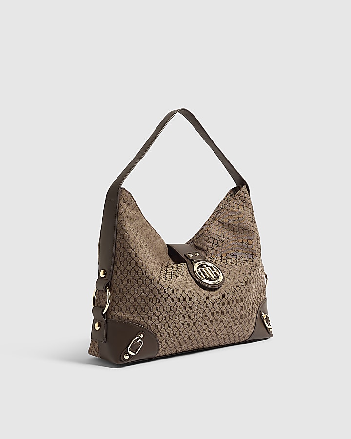 Brown Monogram Flap Buckle Slouch Bag