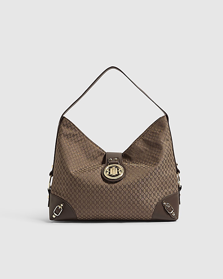 Brown Monogram Flap Buckle Slouch Bag