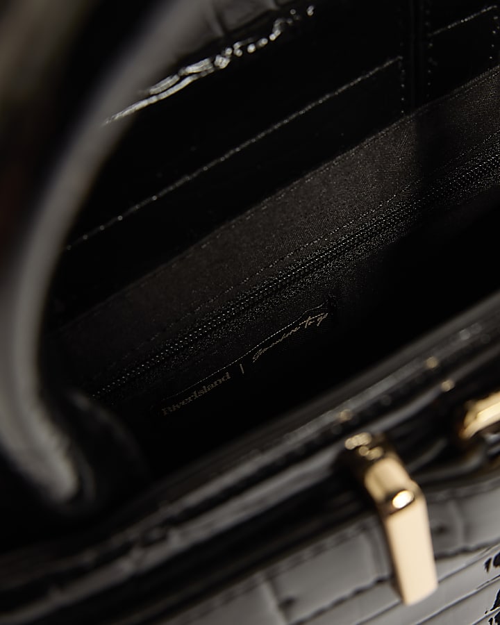 Black Patent Belt Front Mini Tote Bag