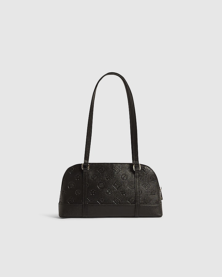 Black Embossed Long Handle Bowler Bag