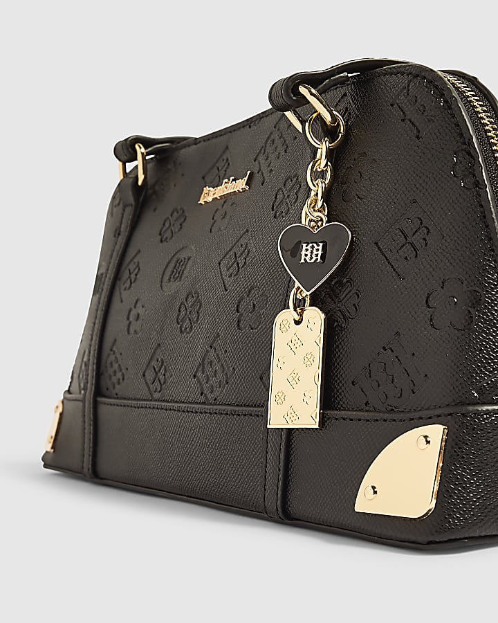 Black Embossed Long Handle Bowler Bag