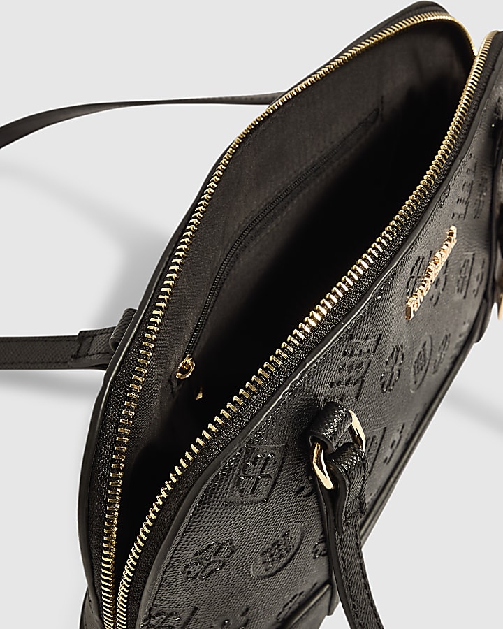 Black Embossed Long Handle Bowler Bag