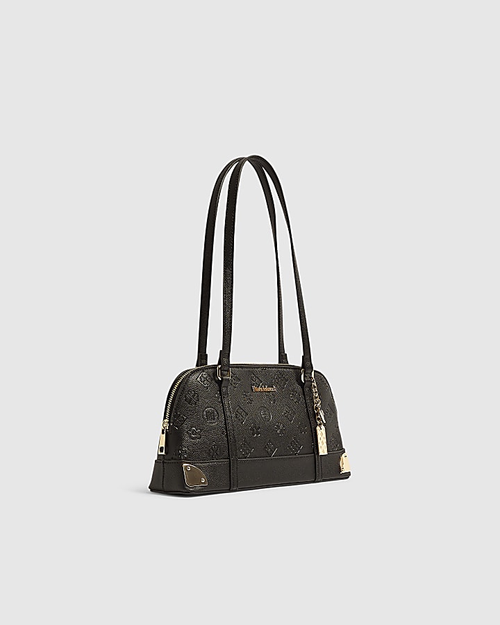 Black Embossed Long Handle Bowler Bag
