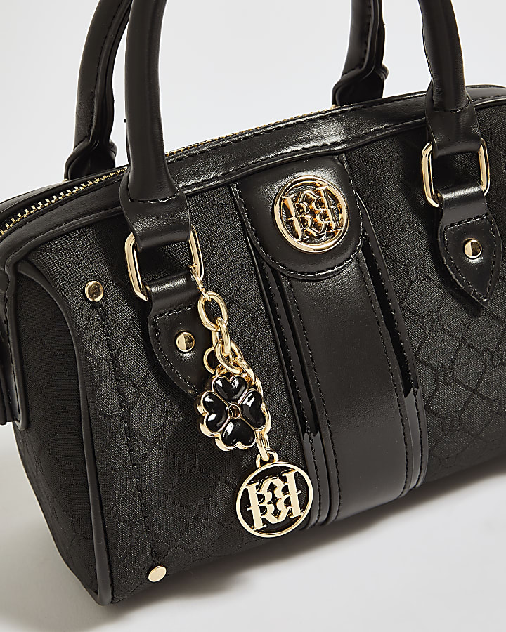 Black Monogram Stripe Crossbody Bowler Bag