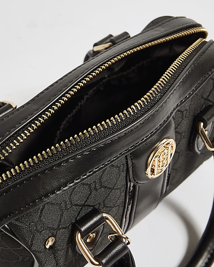 Black Monogram Stripe Crossbody Bowler Bag