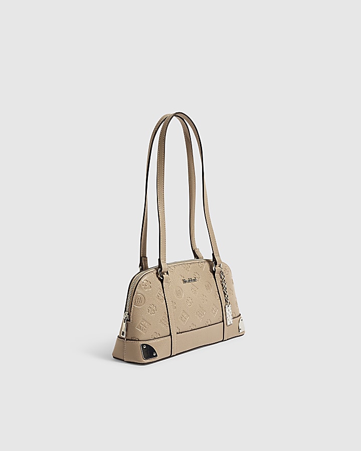 Beige Embossed Long Handle Bowler Bag