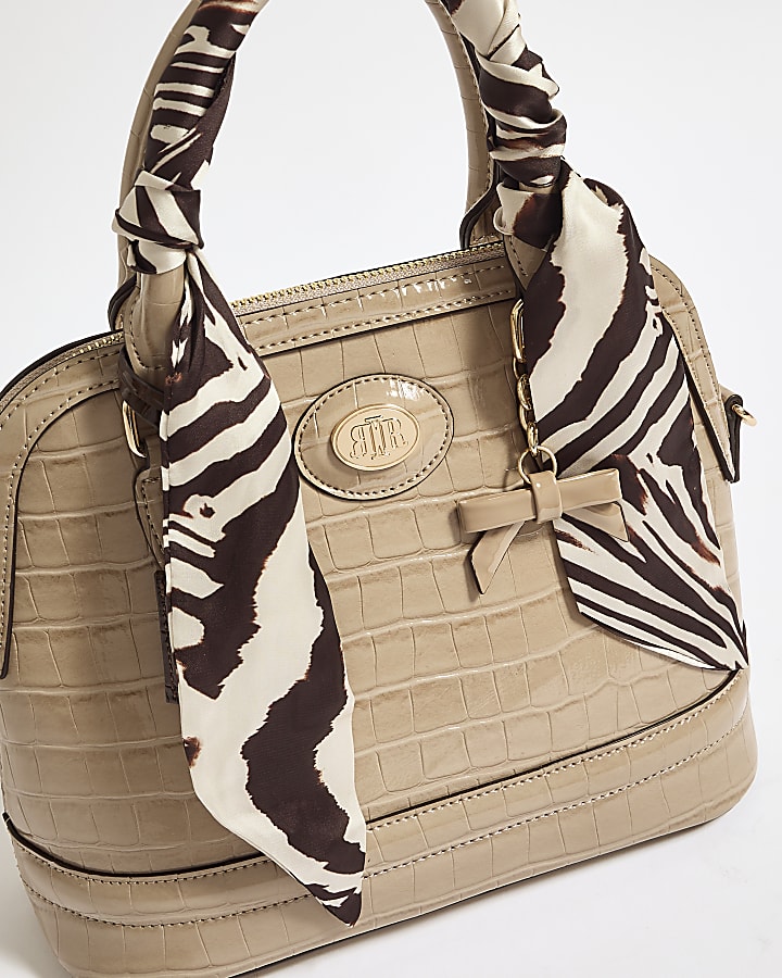 Beige Scarf Croc Tote Bag