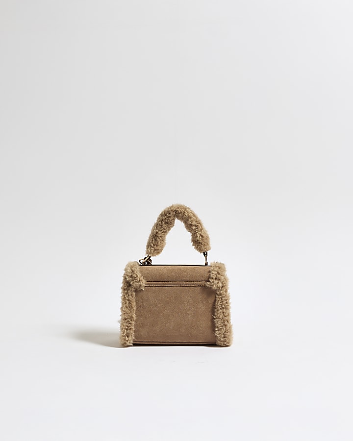 Beige Borg Mini Tote Crossbody Bag