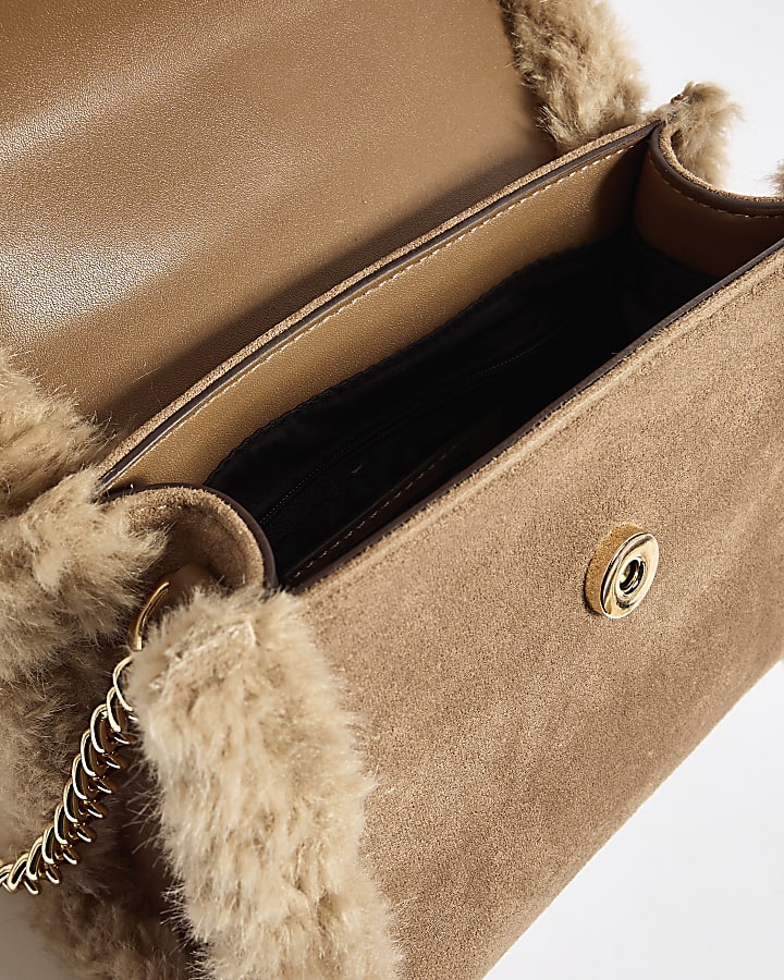 Beige Borg Mini Tote Crossbody Bag