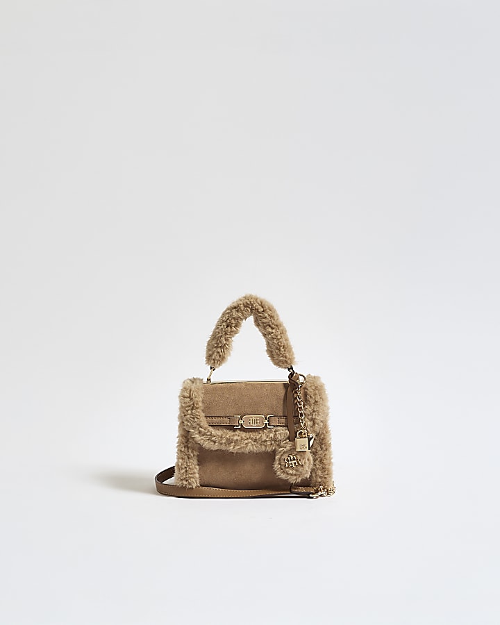 Beige Borg Mini Tote Crossbody Bag