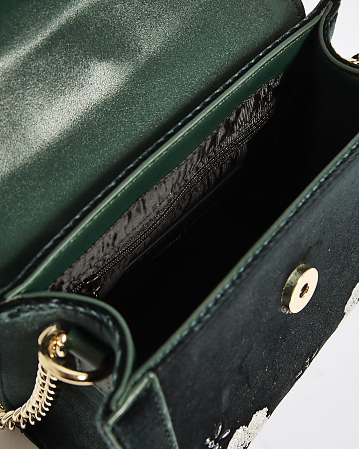 Green Velvet Floral Mini Charm Crossbody Bag
