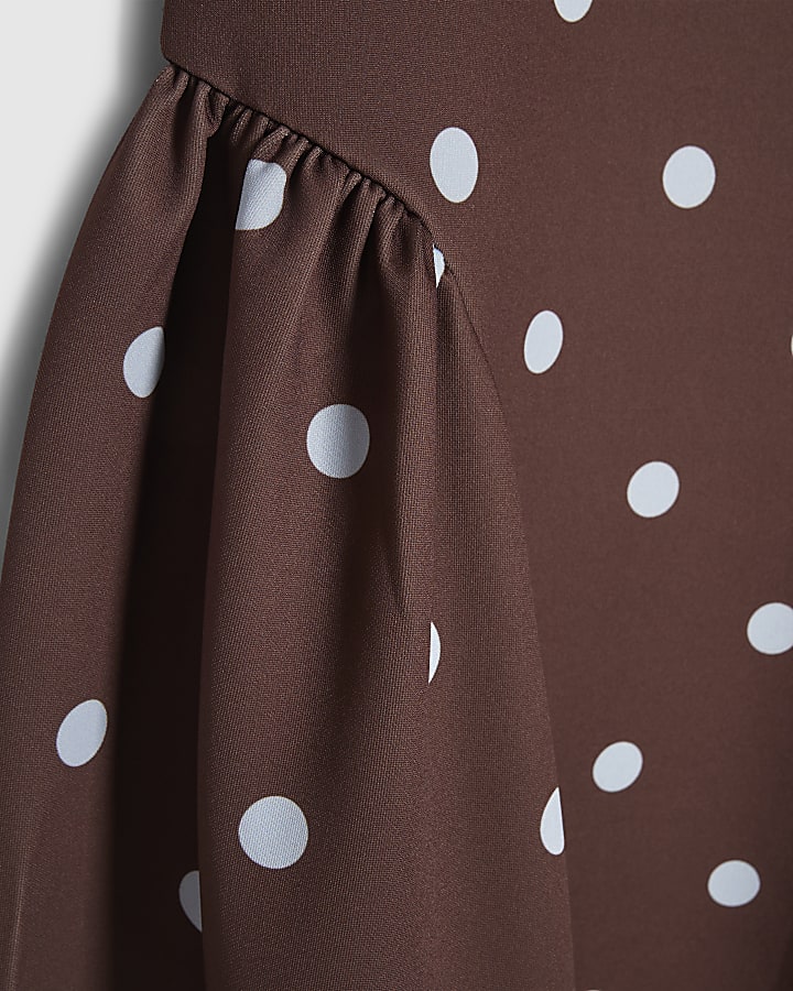 Petite Brown Spot Godet Maxi Dress