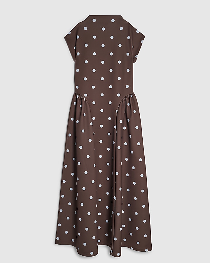 Petite Brown Spot Godet Maxi Dress