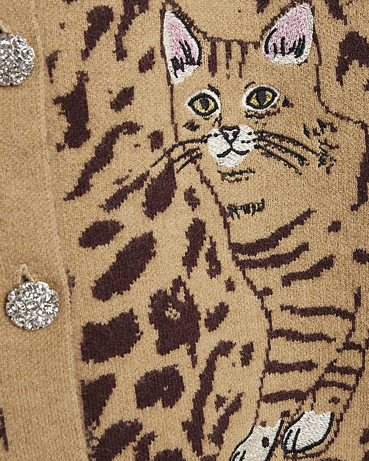 Brown Leopard Print Cat Faux Fur Cardigan