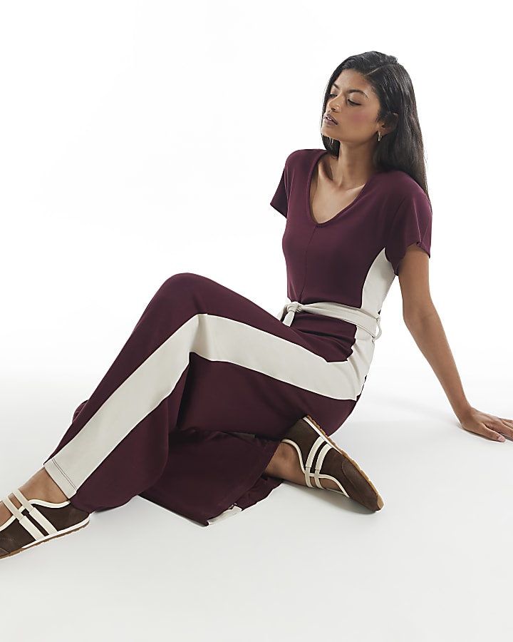 Burgundy Premium Colourblock Jumpsuit