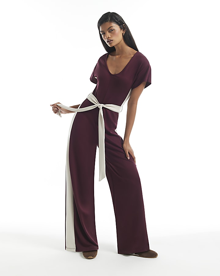 Burgundy Premium Colourblock Jumpsuit