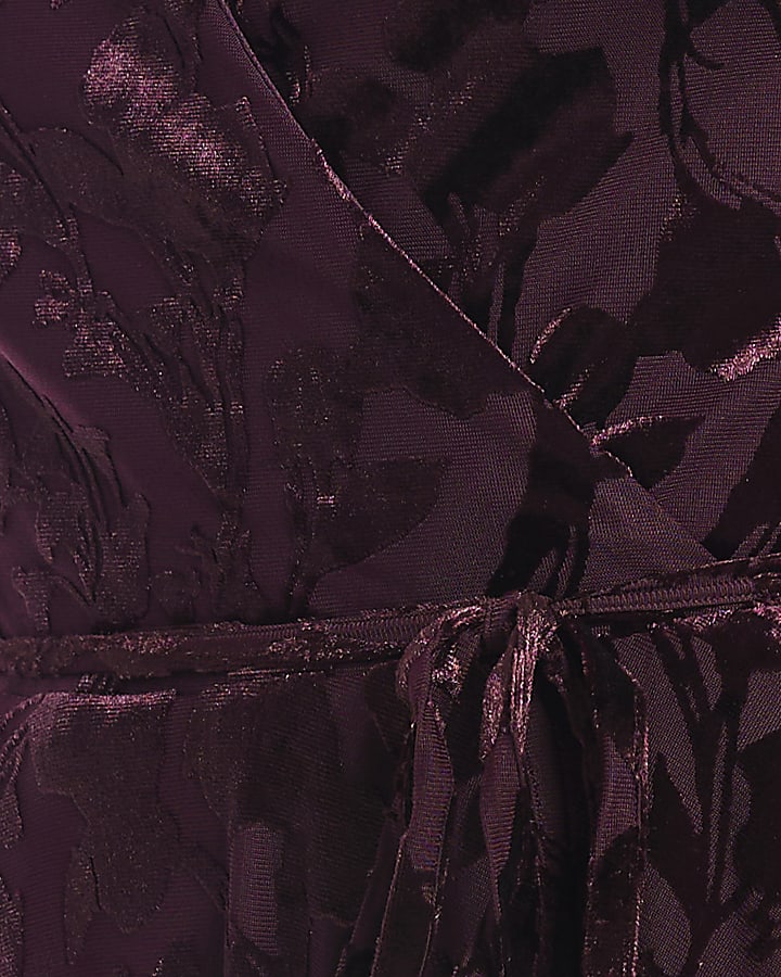 Burgundy Velvet Devore Wrap Mini Dress