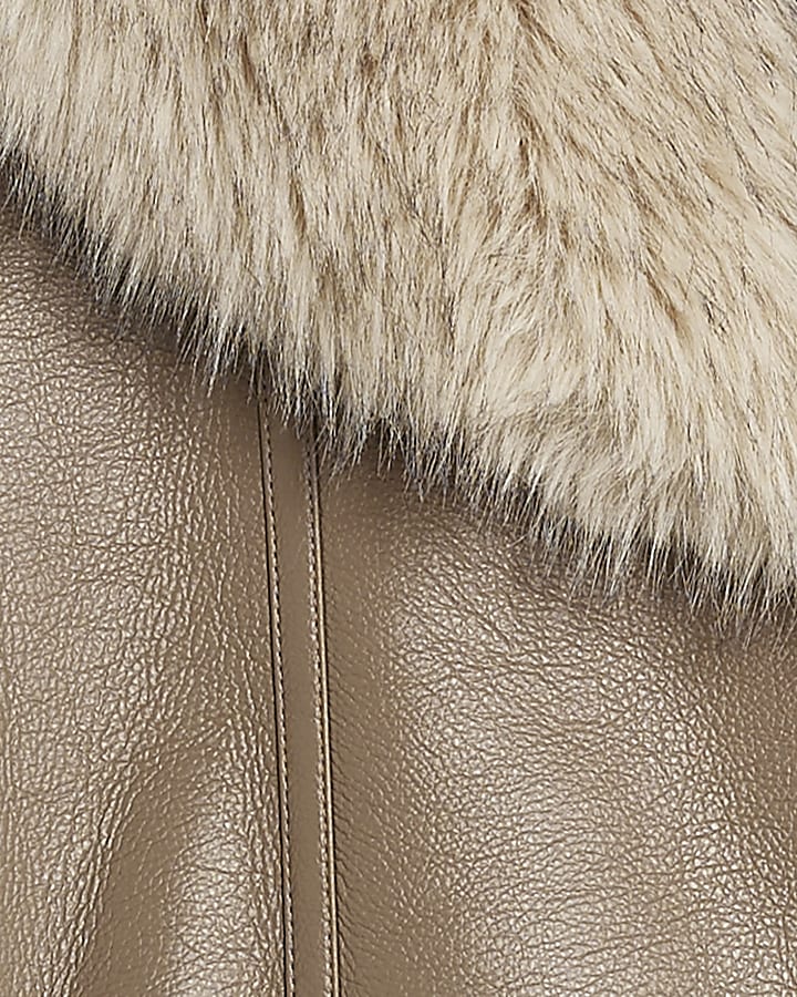 Beige Faux Leather Belt Shearling Trench Coat