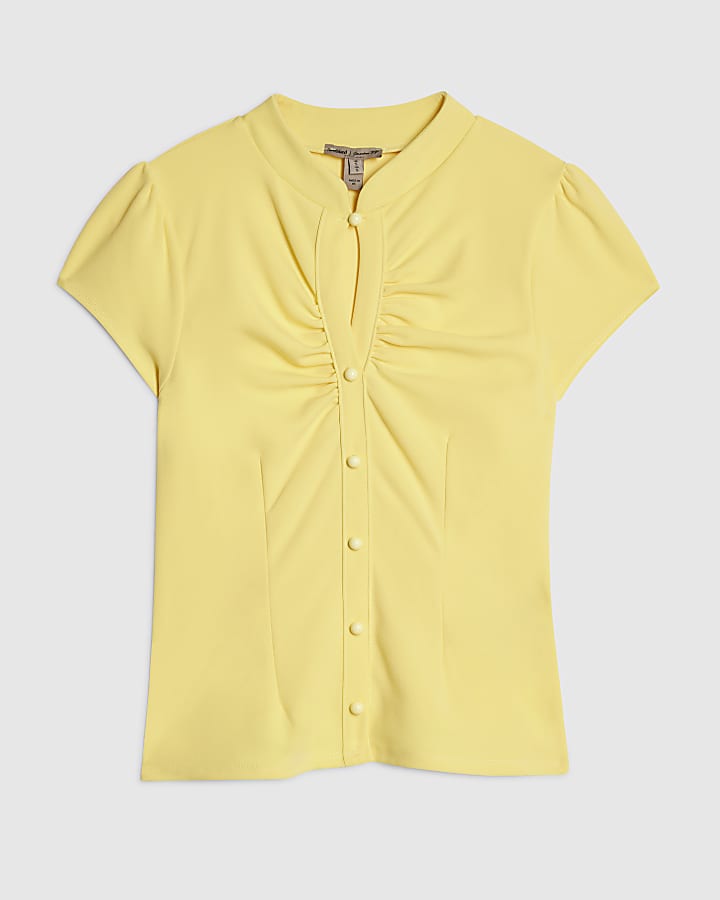Yellow Keyhole Button Front Top
