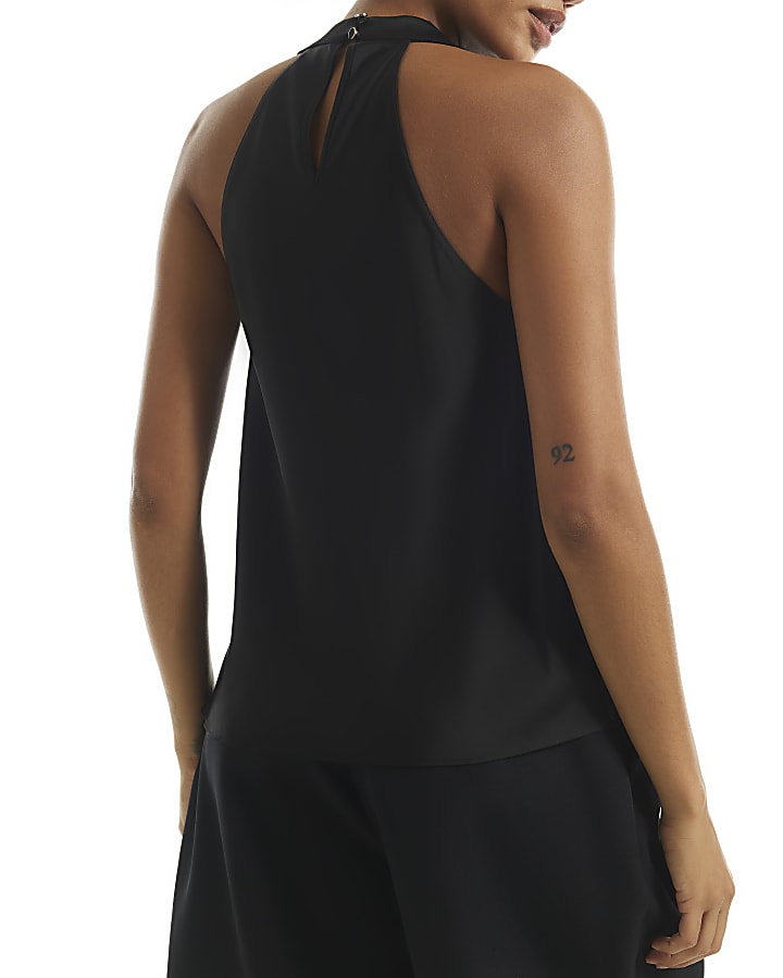 Black Drape Satin Halter Neck Top