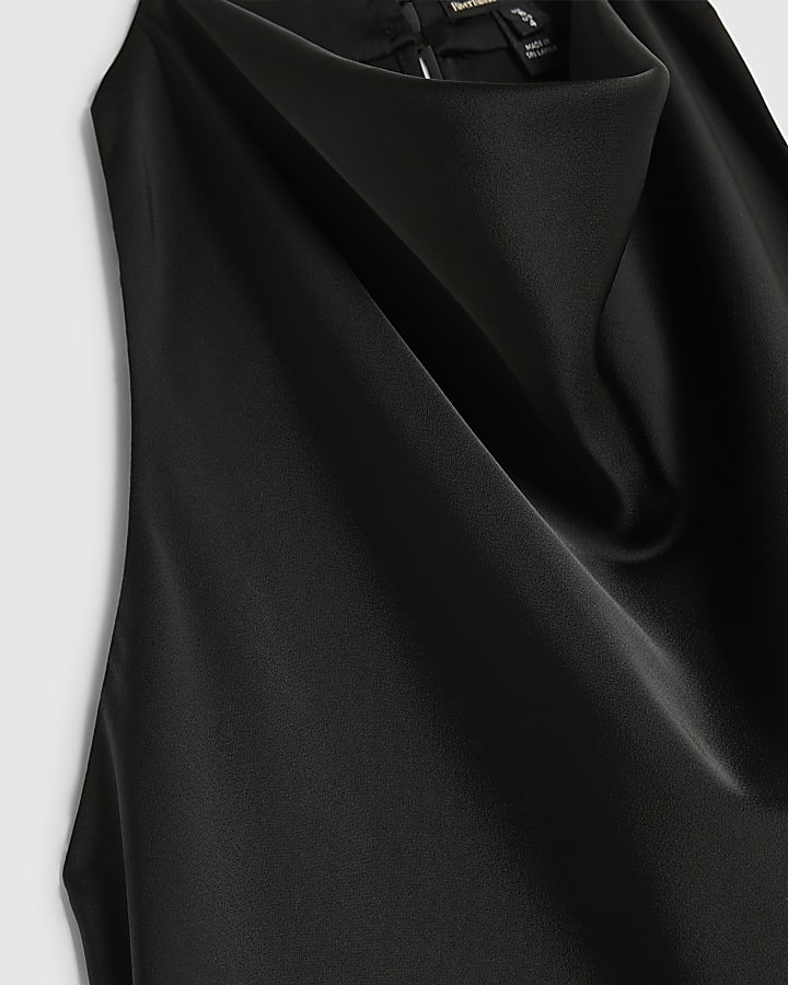 Black Drape Satin Halter Neck Top