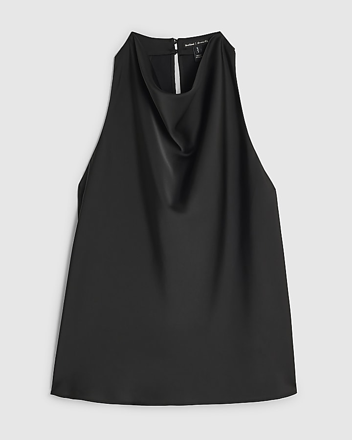 Black Drape Satin Halter Neck Top