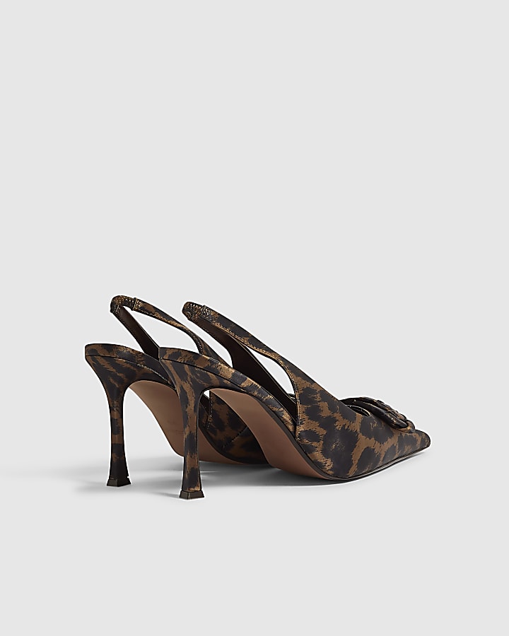 Brown Satin Leopard Print Rose Court Heels
