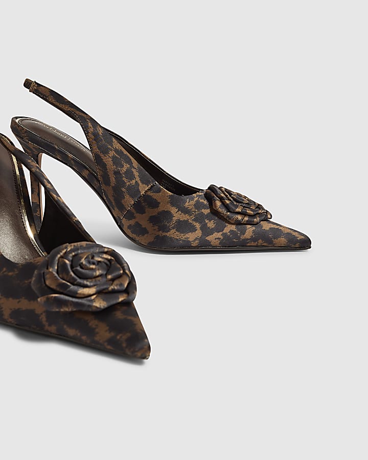 Brown Satin Leopard Print Rose Court Heels