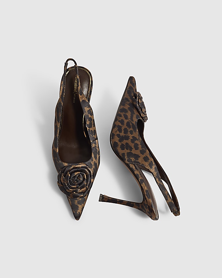Brown Satin Leopard Print Rose Court Heels