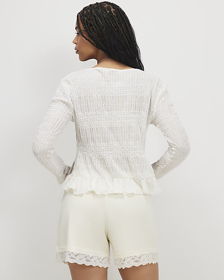 Cream Cotton Lace Hem Shorts