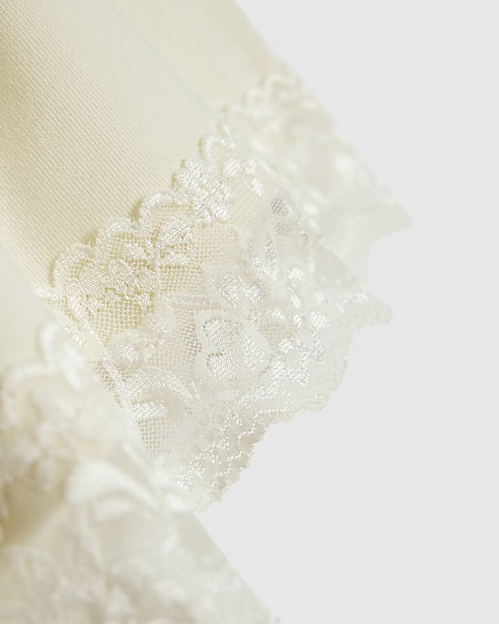 Cream Cotton Lace Hem Shorts