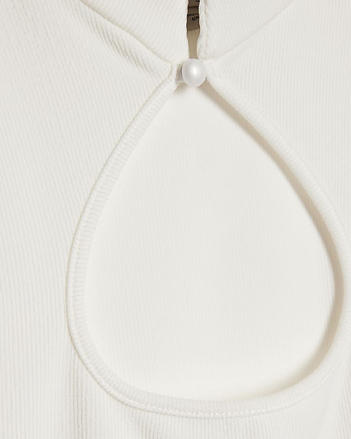 Cream Sleeveless Keyhole Button Top