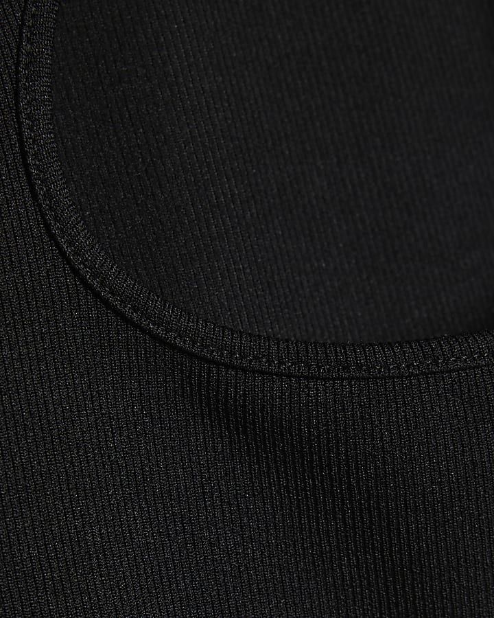 Black Keyhole Button Neck Top