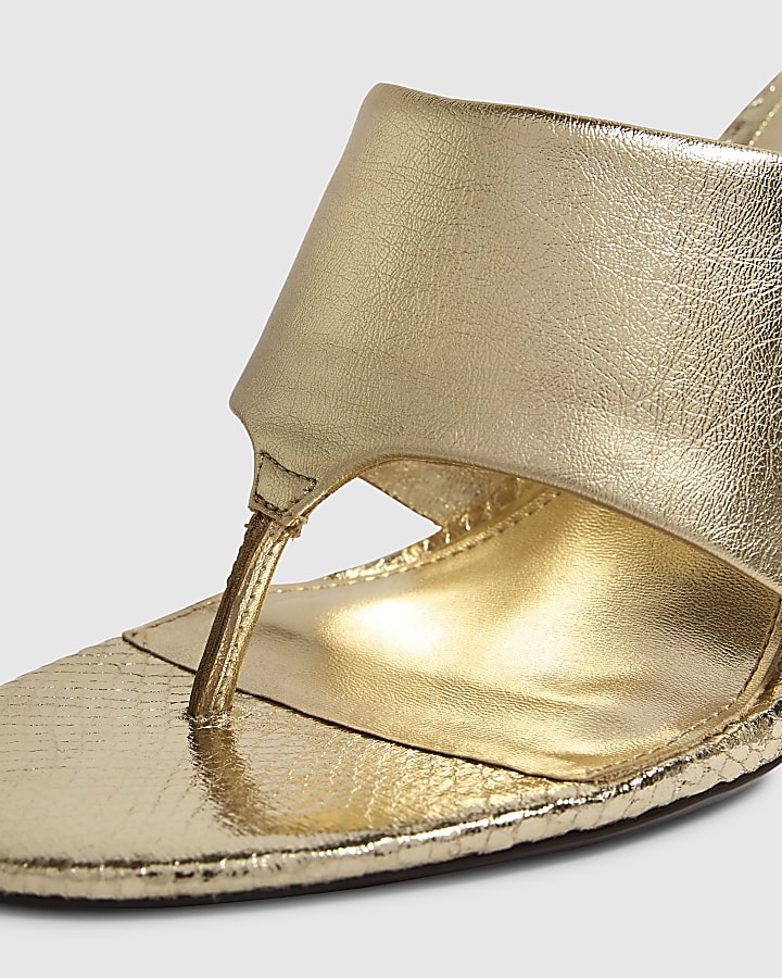 Gold Toe Thong Heeled Sandals
