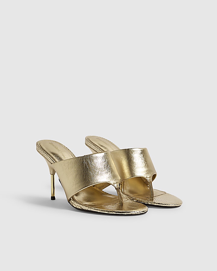 Gold Toe Thong Heeled Sandals