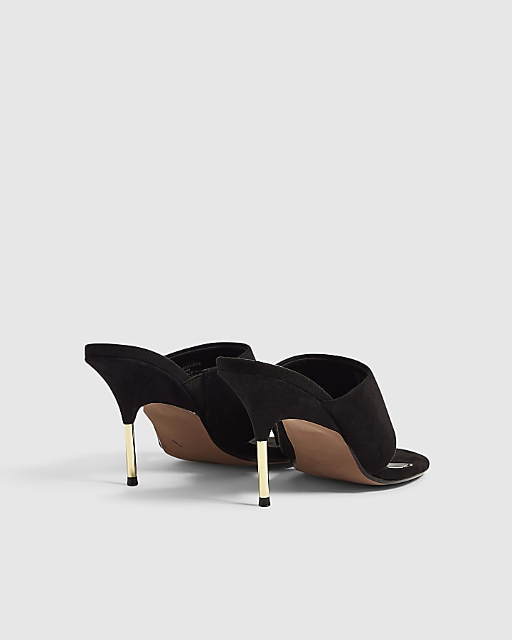 Black Toe Thong Heeled Sandals