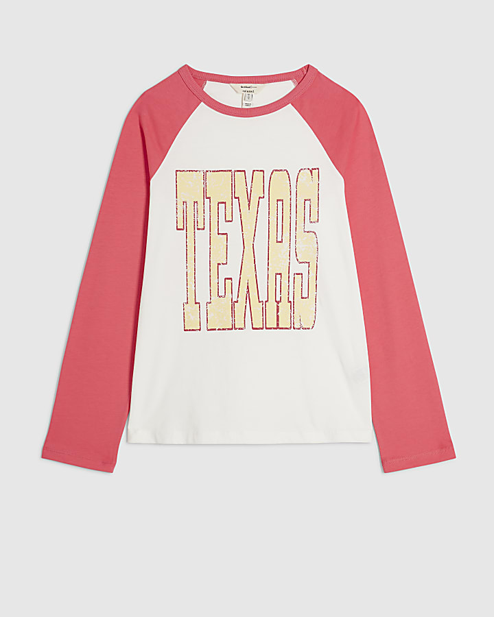 White Long Sleeve Texas Colour Block T-Shirt 