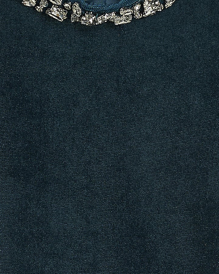 Blue Velvet Embellished Neck Playsuit