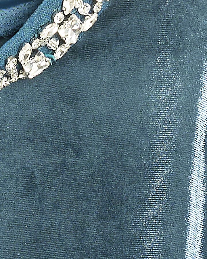 Blue Embellished Velvet Top