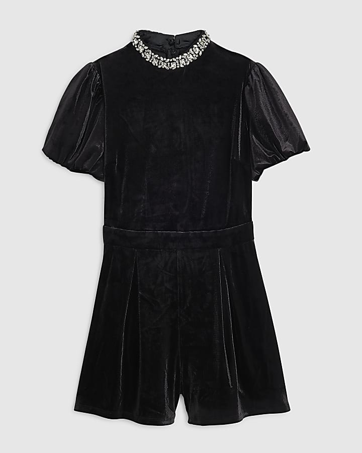 Black Velvet Embellished Playsuit