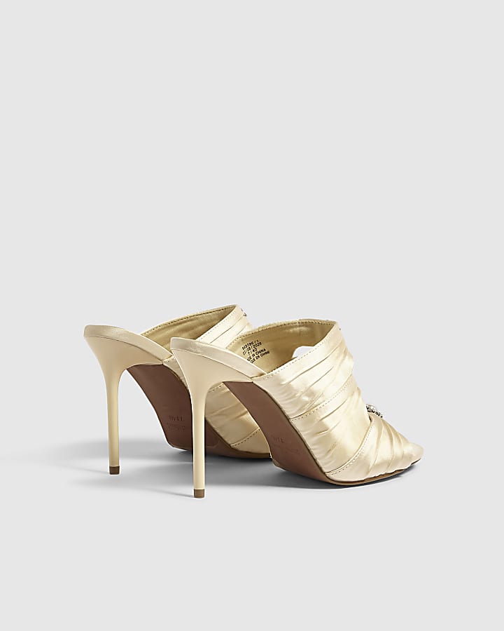 Cream Satin Stiletto Heel Mule Sandals