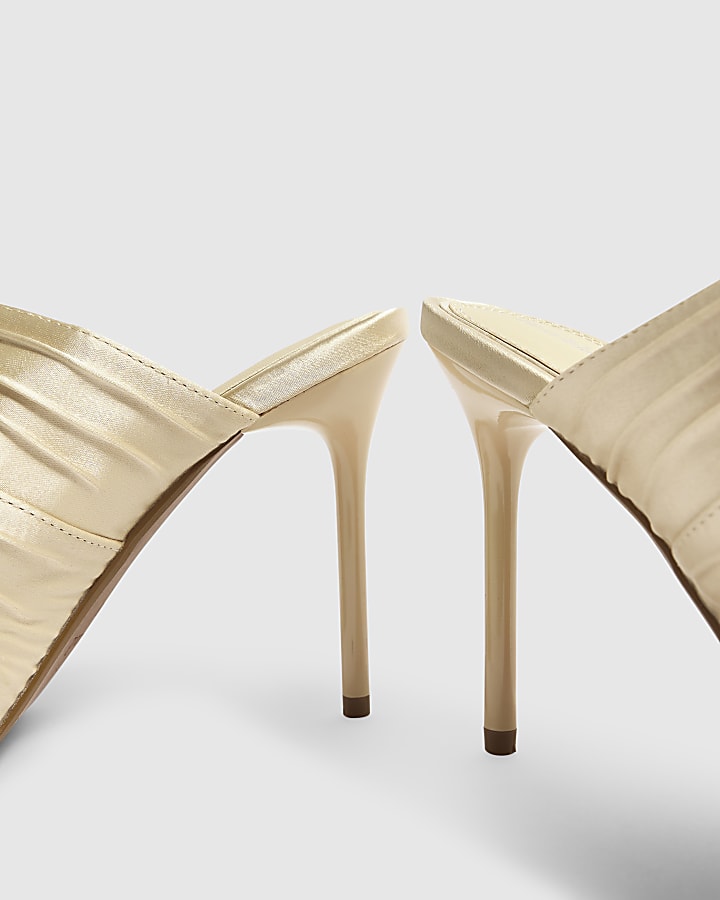 Cream Satin Stiletto Heel Mule Sandals