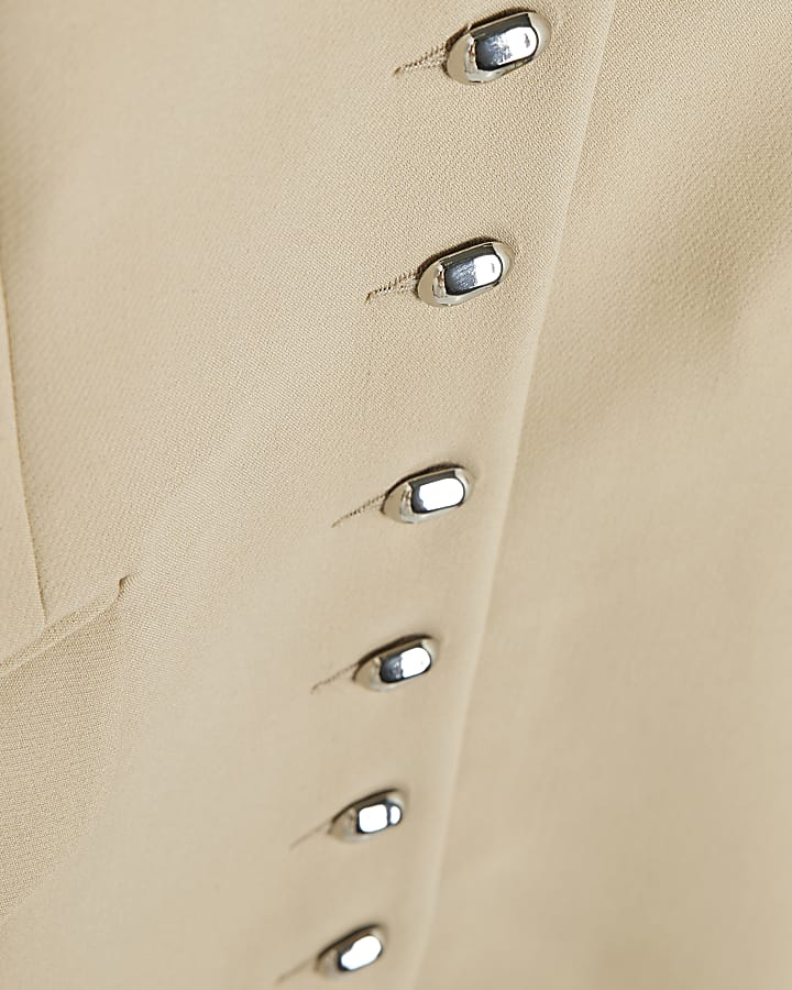 Beige Short Sleeve Button Structured Dress