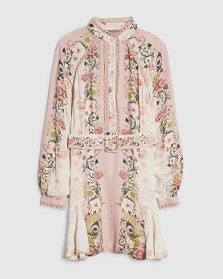 Petite Pink Floral Lace Mini Dress