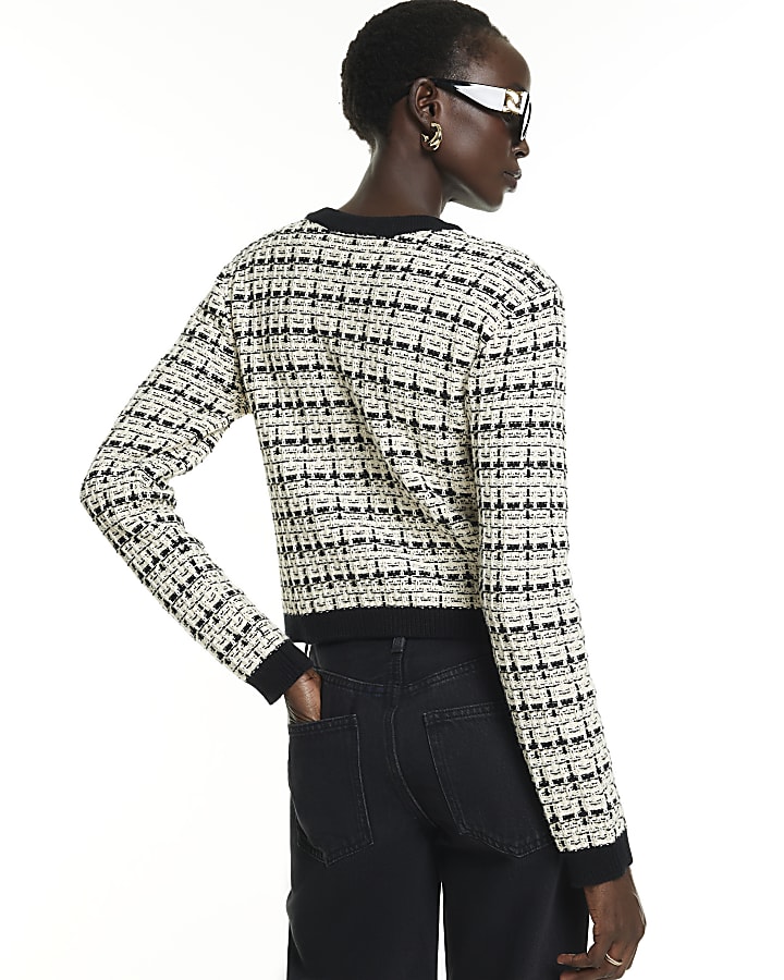 Black Boucle Knit Frogging Cardigan