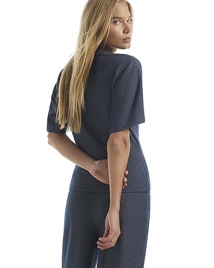 Navy Denim Look Kimono T-Shirt